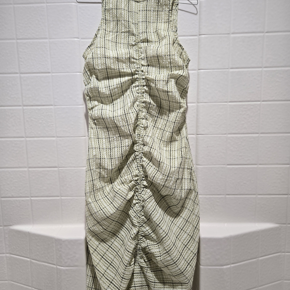 Cider Checked Patterned Ruched Midi Dress